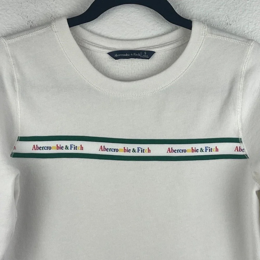 Abercrombie & Fitch Sweatshirt Womens Sz S Spell Out Logo Cropped Pullover White - Picture 3 of 7